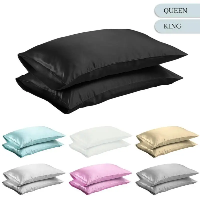 Funda de almohada de satén sedoso Queen/KING, funda de almohada suave para el hogar, blanco, negro, gris, cielo, azul, rosa y plateado