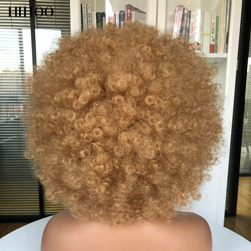 ผมสั้น Afro Kinky Curly วิกผมวิกผมผู้หญิงคอสเพลย์วิกผมสีบลอนด์สีชมพูสังเคราะห์วิกผมฮาโลวีนวิกผมสีดำสีฟ้าสีแดงสีน้ำตาล