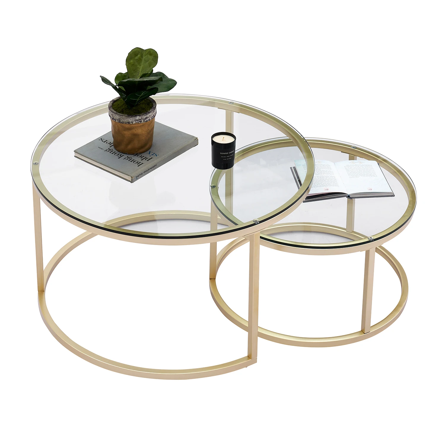 Table basse en fer 2 en 1, mode petit appartement, salon, Table basse ronde en verre trempé pour canapé, Table basse d'appoint