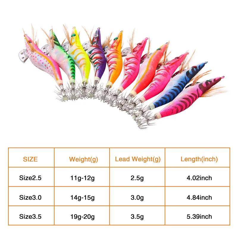 10 Chiếc 12G-20G Mực Mồi Gỗ Tôm Chì Jig Móc Câu Cá Bạch Tuộc Mồi Mực Nang Nhân Tạo Dạ Quang jigging Dụ Có Túi Đựng