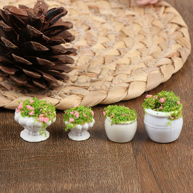 Bộ 2 Búp Bê Lắp Ghép Nội Thất 1:12 Mini Xanh Vật Có Hoa Cây Cảnh Chậu Hoa Nội Thất Đồ Chơi Cho Trẻ Em