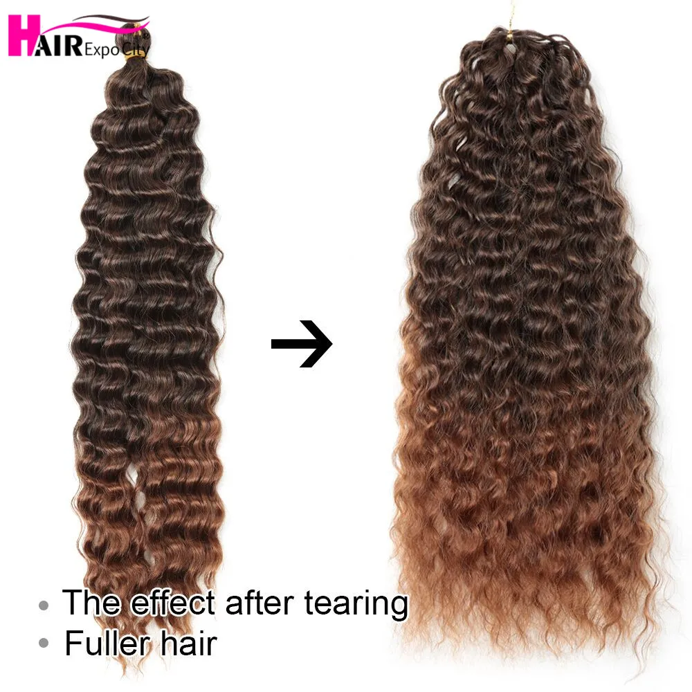 22-28 Inch Sâu Sóng Xoắn Móc Tóc Tổng Hợp Tự Nhiên Thắt Bím Tóc Phi Cong Ombre Bện Tóc Cài Tóc Đẹp Sang Trọng hội Chợ Triển Lãm Thành Phố