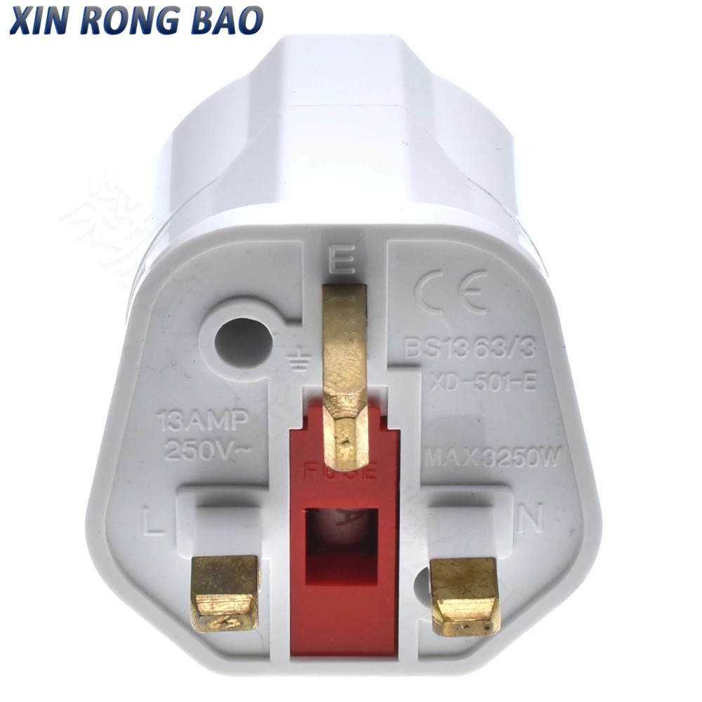 Nova superfície branca preta alemanha/frança/rússia para reino unido 3 pinos com 13a 250v plugue fundido adaptador de viagem soquete tipo reino unido plugue XD-501-E
