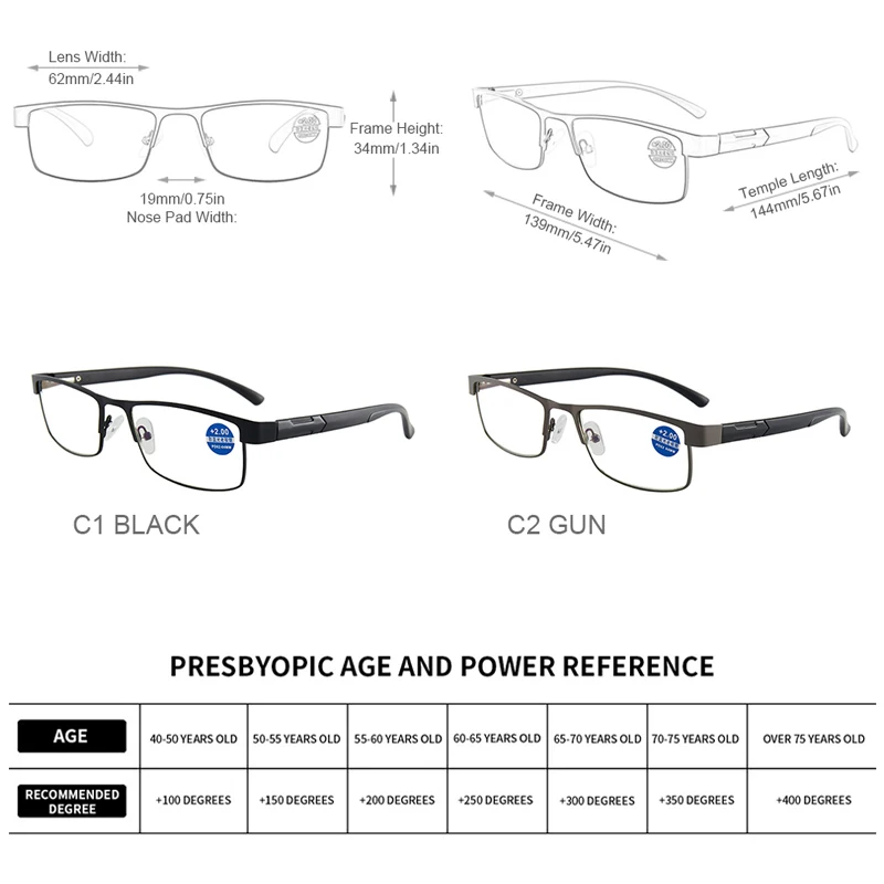 Lunettes de lecture en acier inoxydable de haute qualité pour hommes et femmes, presbytes, à la mode, pour affaires, hypermétropie, Anti-lumière bleue