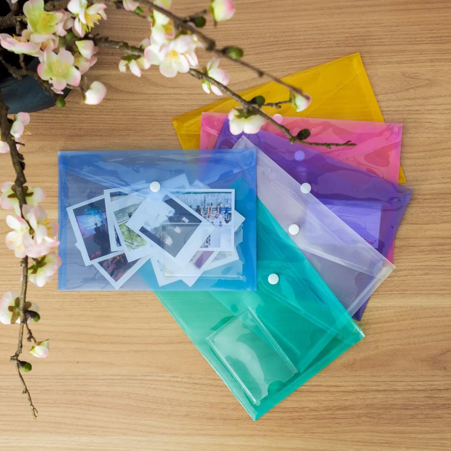 5pcs/Set A5 Poly Envelope Folder with Snap Button Clear Waterproof Plastic Document Protector Organizer for School Home Office