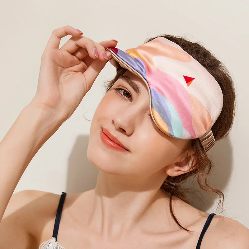 100% Dâu Tằm Tơ Nhiều Màu Ngủ Eyeshade In Hình Ban Đầu Thiết Kế Thật Lụa Mặt Nạ Mắt 19 Momme Đệm Mắt Bịt Mắt Bao