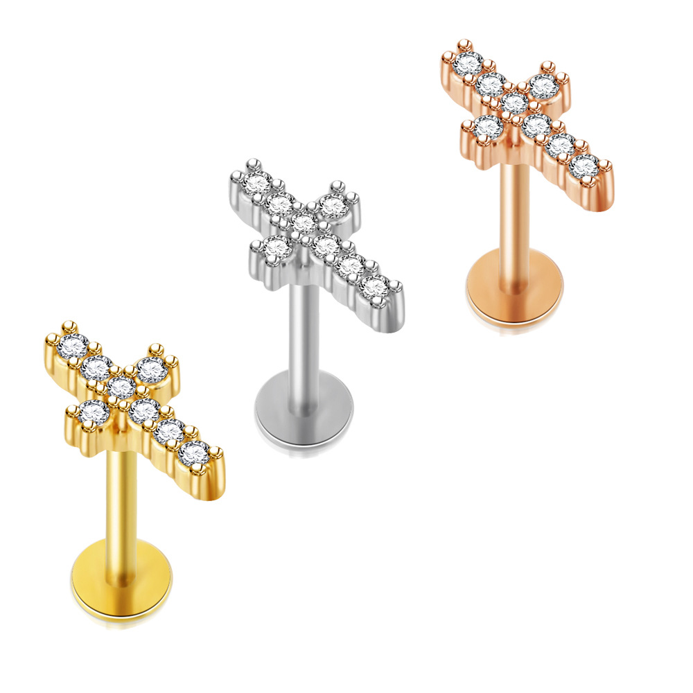 Серьга для пирсинга козелка с кристаллами, плоская, 16 г