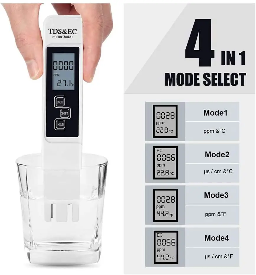 เครื่องทดสอบคุณภาพน้ําแบบดิจิตอล TDS EC Meter 0-9990 มัลติฟังก์ชั่นความบริสุทธิ์ของน้ําเครื่องวัดอุณหภูมิ TEMP PPM เครื่องทดสอบ