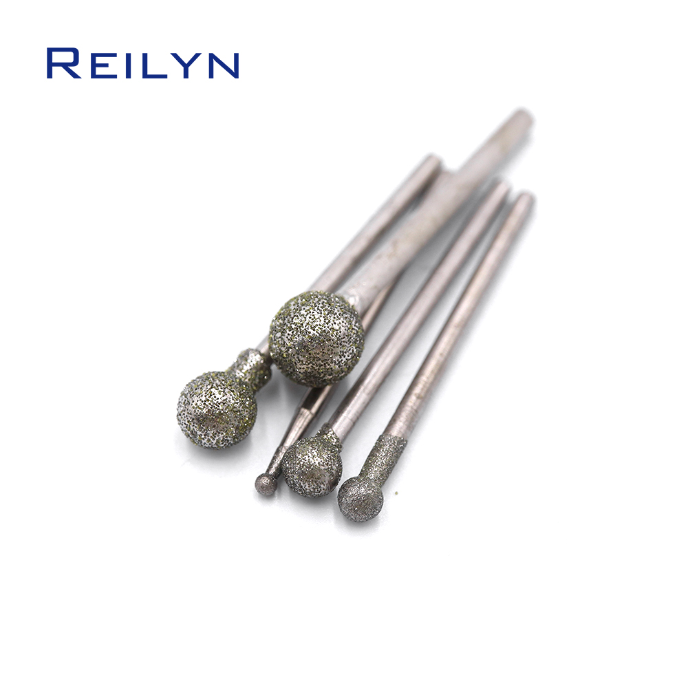 Embouts abrasifs en diamant en forme de boule de qualité moyenne, tige de 2.35mm, aiguille à éplucher, embouts de type F, meuleuse/dremel/outils rotatifs pour dremel