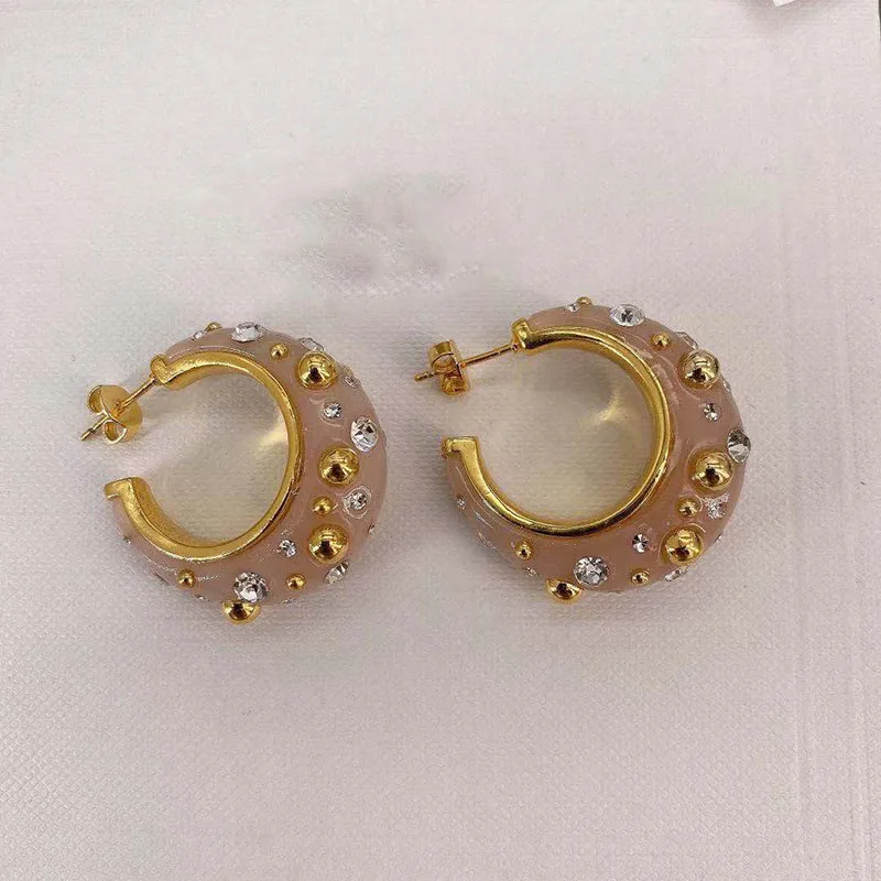 Anting-anting lingkar Chunky Resin perhiasan Dupl desainer merek mewah tebal manik-manik emas wanita anting-anting Hoop Chunky