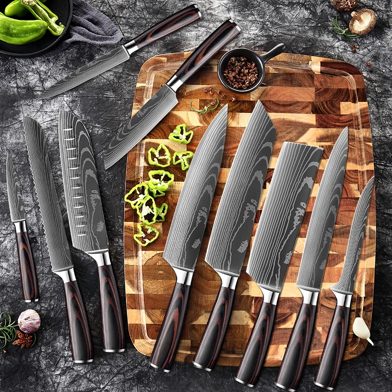 XITUO Đầu Bếp Dao 1-10 Chiếc Bộ Dao Nhà Bếp Laser Damascus Hoa Văn Sắc Nét Nhật Bản Dao Santoku Rau Củ Cắt Lát Tiện Ích dao