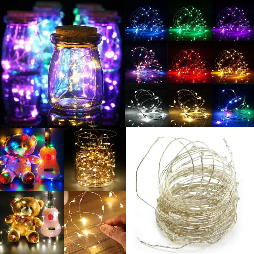 20 40LEDs ทองแดงลวดไฟ Fairy แบตเตอรี่ดําเนินการไฟ LED String งานแต่งงานในร่มตกแต่งคริสต์มาส Garland ไฟ
