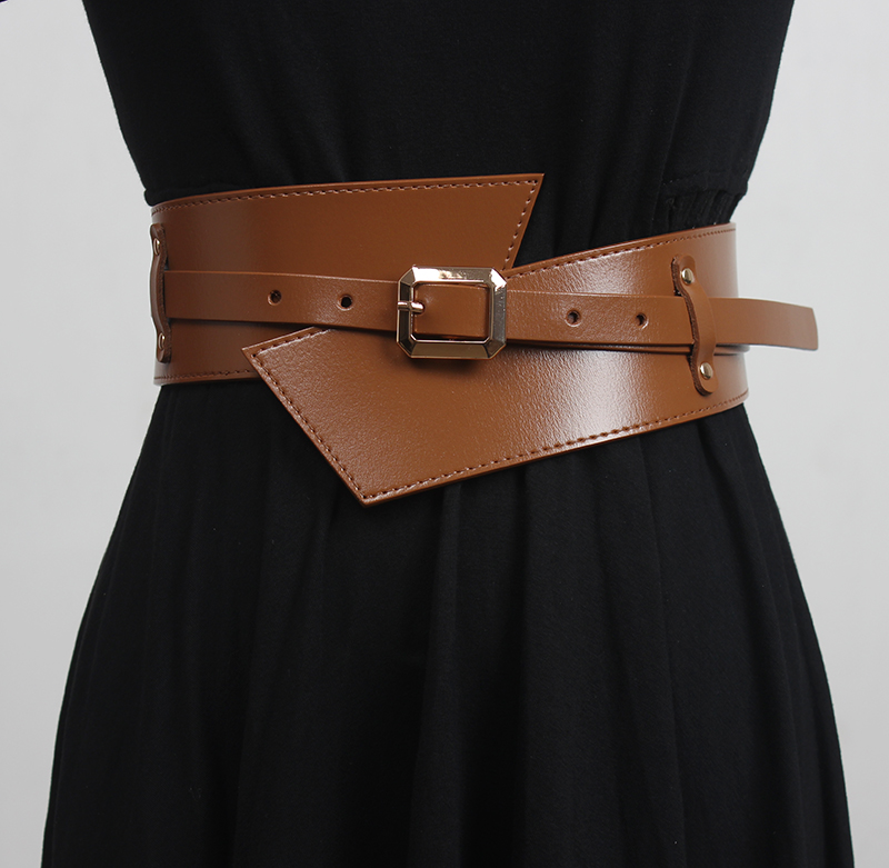 Faja de cuero genuino a la moda de pasarela para mujer, corsés para vestido, cinturones, decoración, cinturón ancho R3405