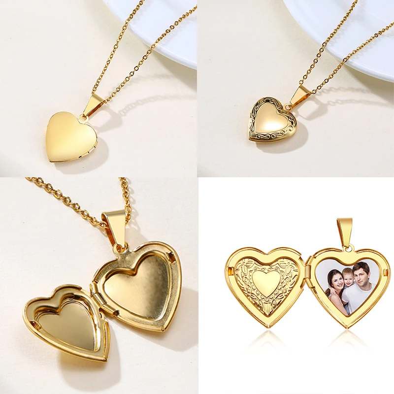 Vnox ปรับแต่งชื่อรูปภาพผู้หญิงสร้อยคอหัวใจ Locket จี้ภาพครอบครัวส่วนบุคคลของขวัญครบรอบ