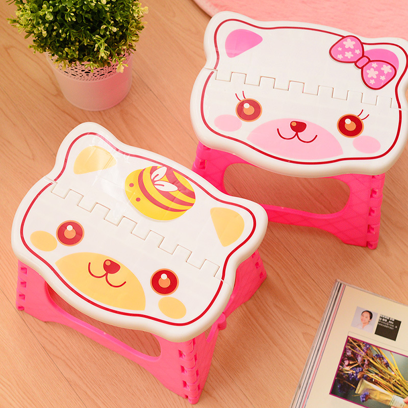 Bancos de plástico portáteis H-Cute, degrau dobrável grosso, cadeiras dobráveis de plástico para crianças, rosa e azul