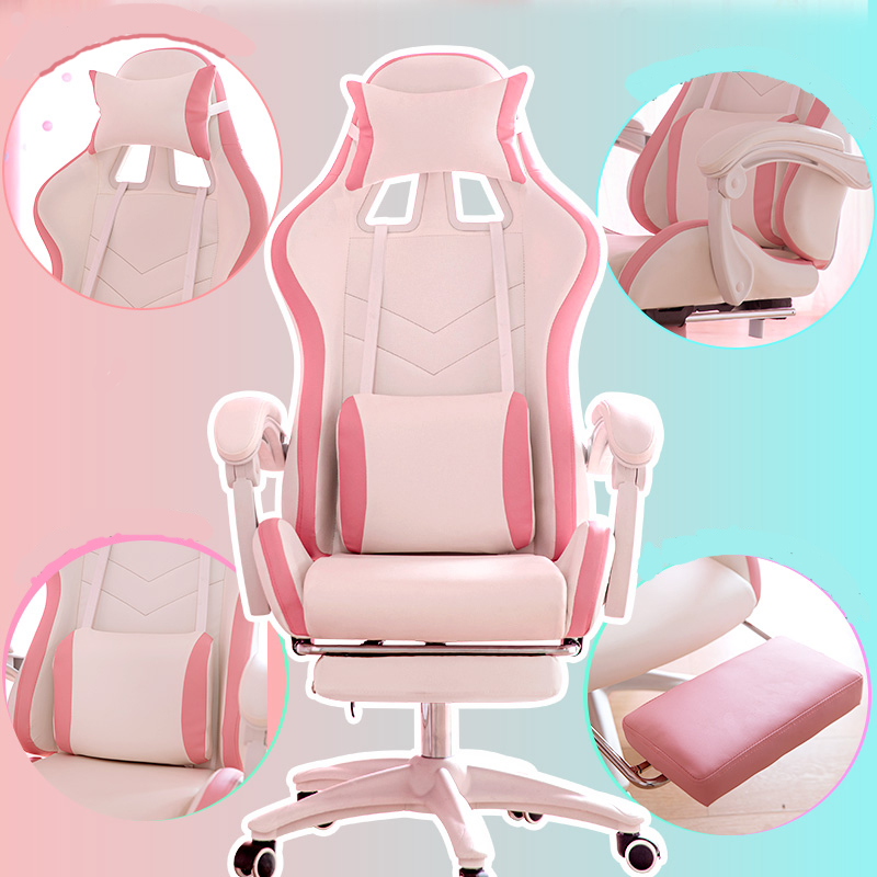 เก้าอี้เล่นเกม Silla สีชมพู, เก้าอี้คอมพิวเตอร์แบบลำลองสาวน่ารักเก้าอี้สำนักงานบ้านเก้าอี้เอนกายยกสูงเก้าอี้ห้องนั่งเล่น