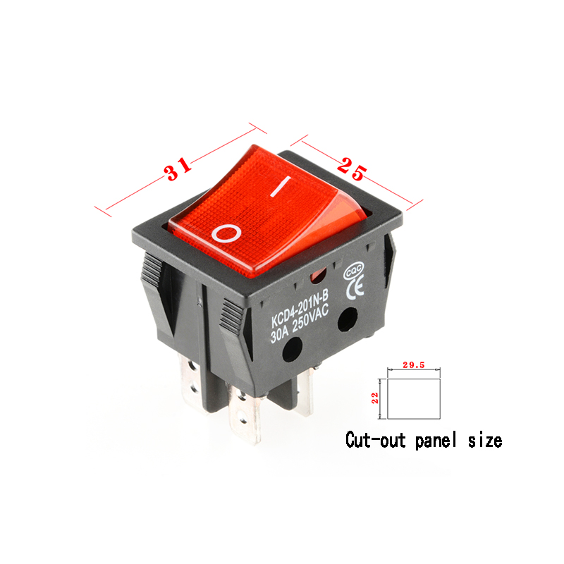 30A 250V 4 6-pinowy przełącznik kołyskowy ON-OFF do łodzi Sterling Silver Styki KCD4 Wyłącznik zasilania ze wskaźnikiem LED 30A/250V 25*31MM
