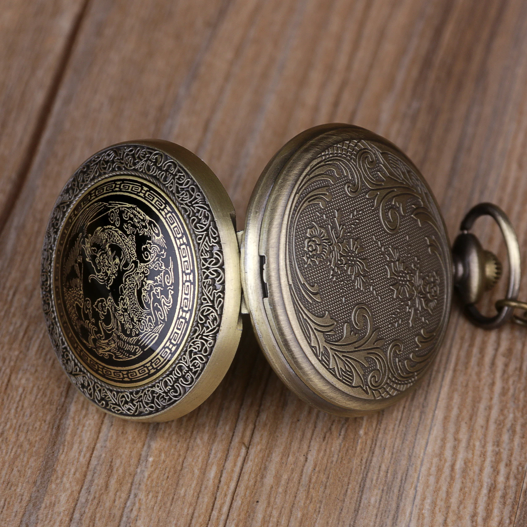 Retro Đồng Hoa Văn Họa Tiết Rồng Thiết Kế Đồng Hồ Bỏ Túi Vòng Cổ Mặt Dây Chuyền Thạch Anh Fob Đồng Hồ Mũ Nam Nữ Quà Tặng
