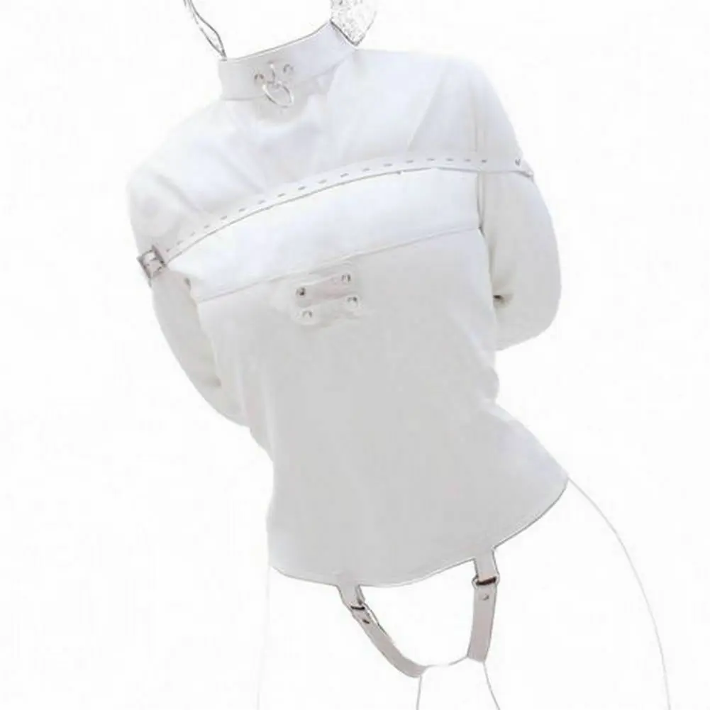 Traje de jaqueta reta de assimilo branco S/M L/XL Arnês de corpo Armbinder de contenção
