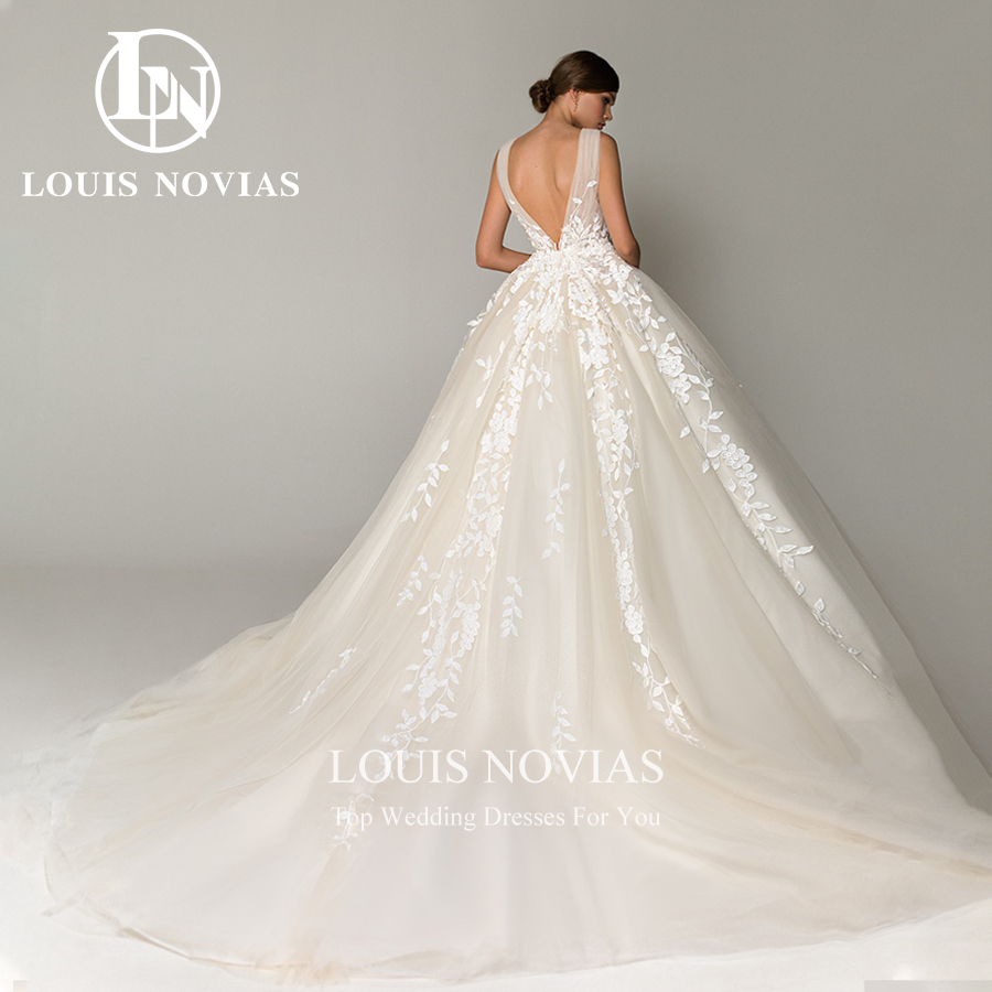 LOUIS NOVIAS Abiti da sposa per le donne Elegante backless in rilievo Fiori ricamo senza maniche Abito da sposa Abiti da sposa
