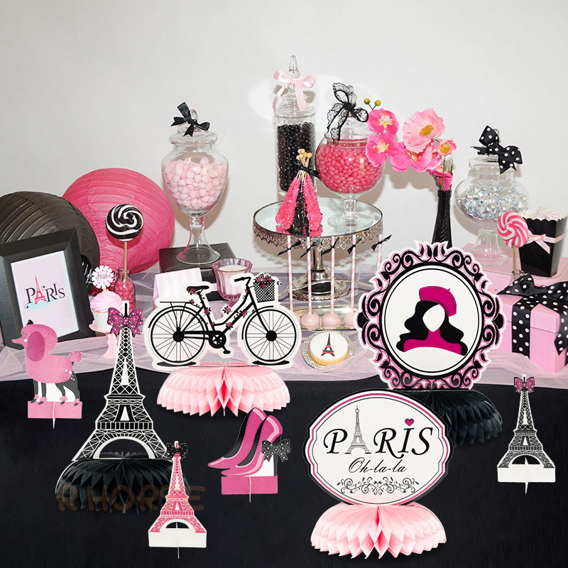 12 pçs paris favo de mel bolas festa favor suprimentos mesa decoração para o aniversário topper bicicleta rosa elementos românticos centrais