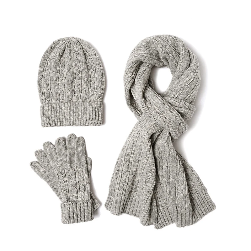 3PC ถักหมวกผ้าพันคอถุงมือชุดสำหรับสตรีฤดูหนาว Warm Wool Twist หมวก Gorros Bonnet Solid Headband ถักผ้าพันคอใหม่ปีของขวัญ