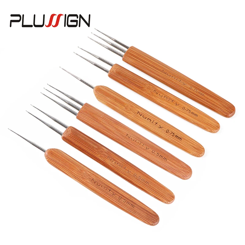 Plussign 3 uds rastas gancho de ganchillo aguja de bloqueo trenza artesanía extensiones de cabello herramienta de tejido gancho de pestillo de bambú para fijar rastas