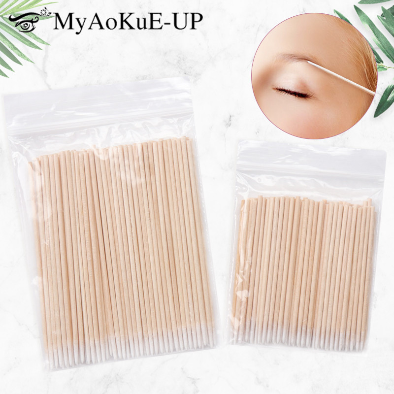 Xả Hàng Cực Tăm Bông Đầu Nhỏ 100 Chiếc Lót Giá Rẻ Micro Cọ Gỗ Bông Tăm Bông Đầu Cây Nối Mi Keo Loại Bỏ dụng Cụ