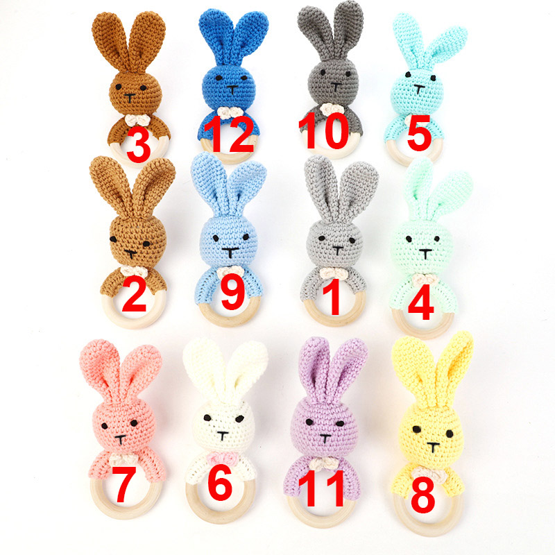1 個ベビーおしゃぶりガラガラおもちゃウサギかぎ針編み木製歯が生えるリングベビーおしゃぶりベッドぶら下げおもちゃベビー用品 DIY 工芸品