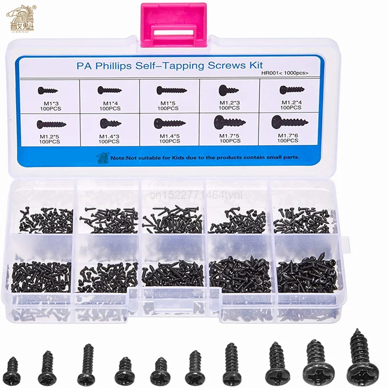 500/1000 Cái/bộ M1 M1.2 M1.4 M1.7 Phối Pa Đầu Phillips Micro Ốc Vít Đầu Tròn Tự Kích Sóng Điện Tử gỗ Nhỏ Ốc Vít Bộ