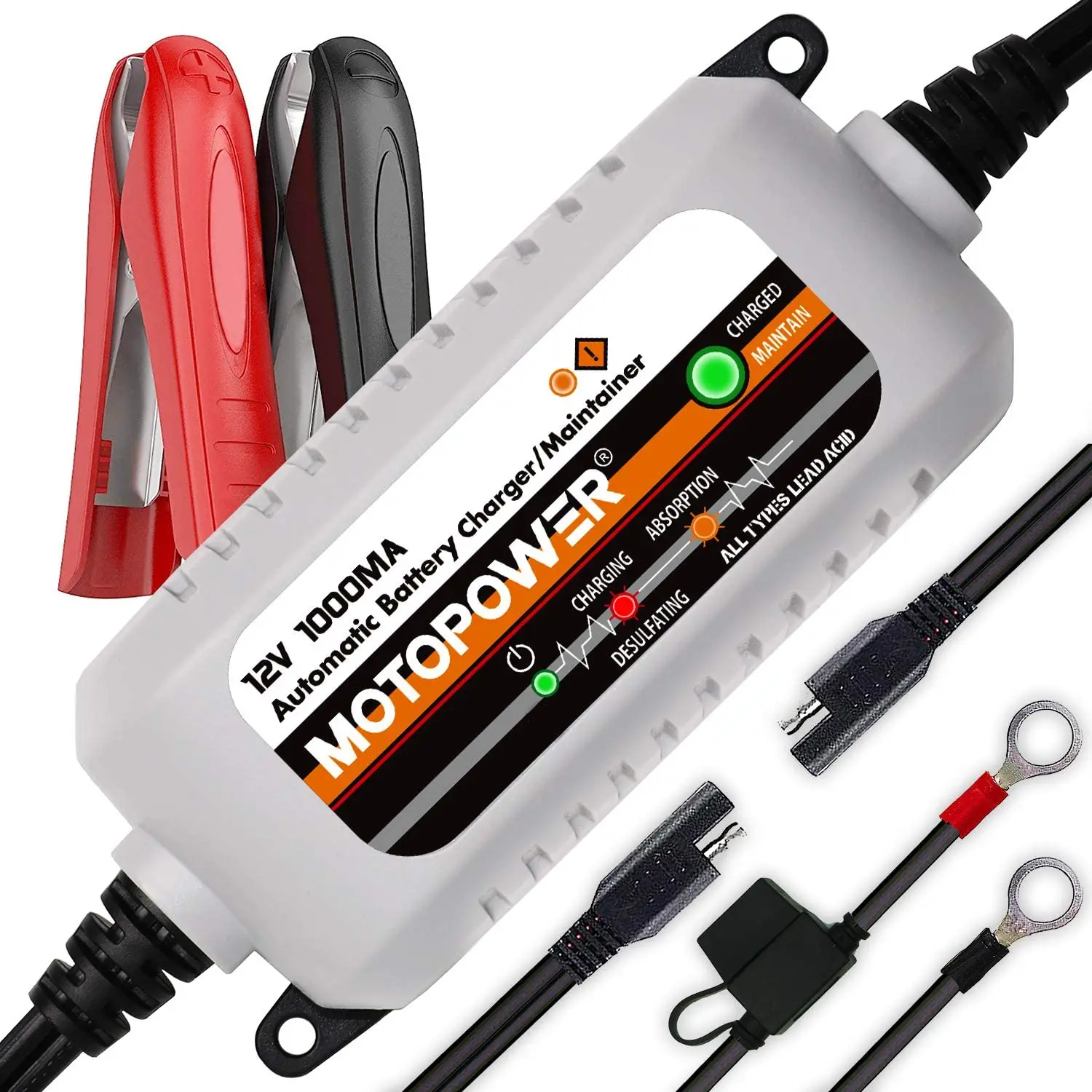MOTOPOWER MP00205B 12V 1000mA Cargador/Mantenedor de batería completamente automático