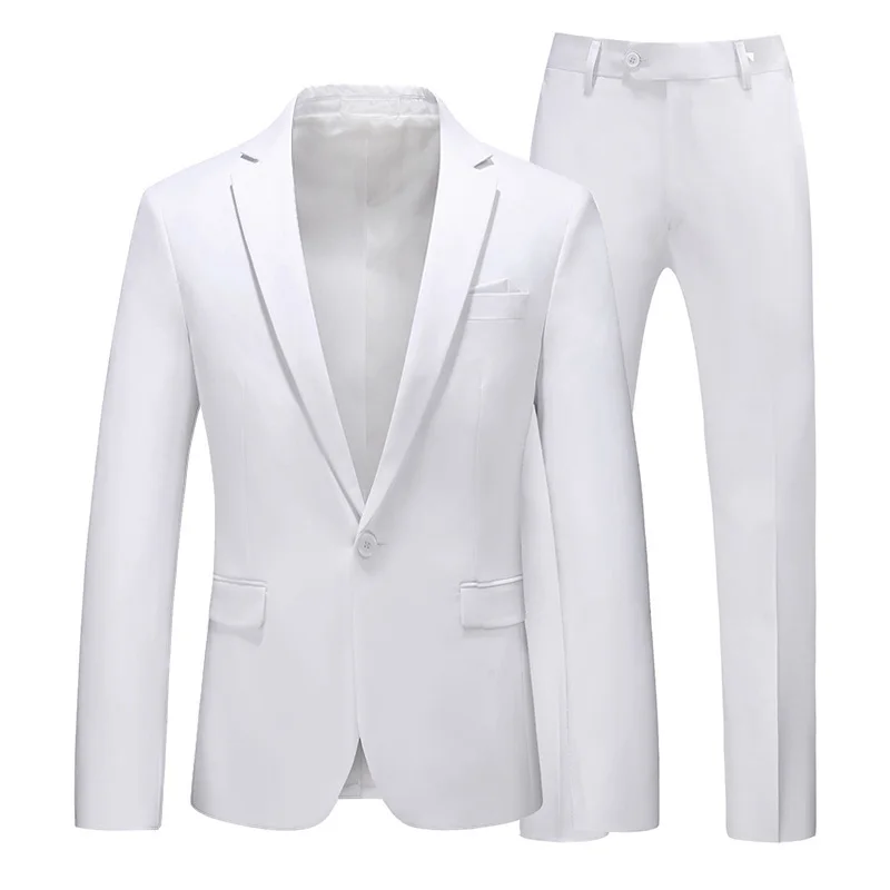 ผู้ชายชุดแจ็คเก็ตกางเกง Slim Fit เสื้อผ้าอย่างเป็นทางการธุรกิจงานแต่งงาน Tuxedo ชุด Blazer กางเกงสีขาวสีชมพูสีแดงชุด Man