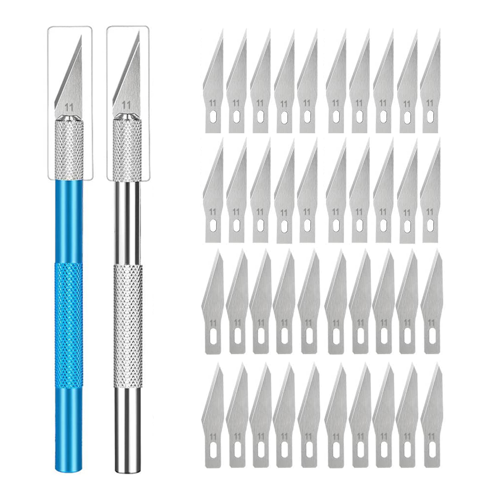 Kit de cuchillos de metal antideslizantes para grabado + 40/10 piezas # Cuchillos artesanales cortadores de 11 hojas para herramientas manuales de reparación de PCB de teléfonos móviles