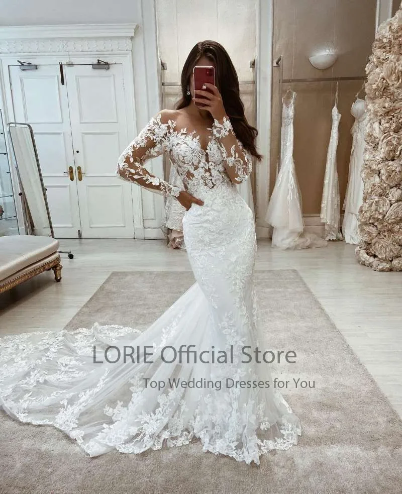 LORIE Boho ชุดแต่งงานลูกไม้นางเงือกแขนยาวชุดแต่งงาน Vintage สีขาวงาช้าง Custom Made หรูหราชุดเจ้าสาวที่กําหนดเอง