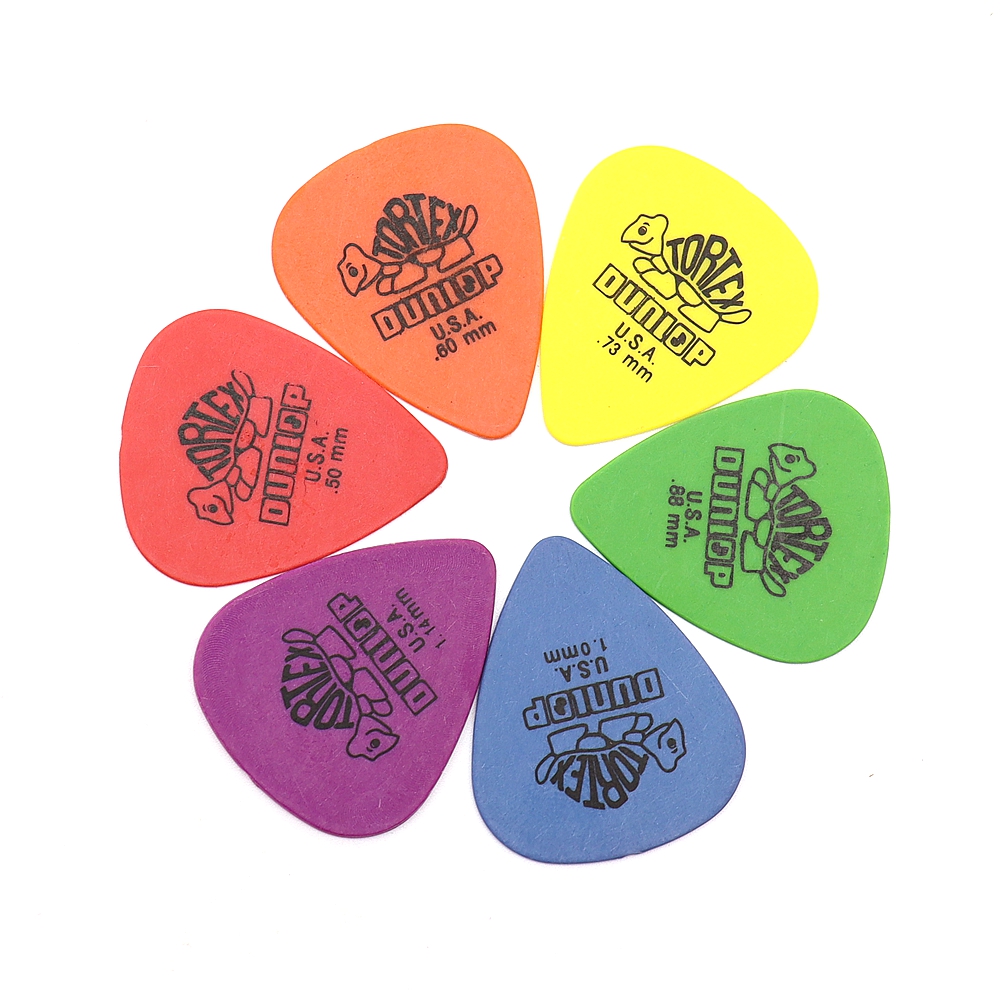 10 Uds. De púas de guitarra Dunlop, piezas de guitarra eléctrica, accesorios de púas, 6 tipos de púas de espesor