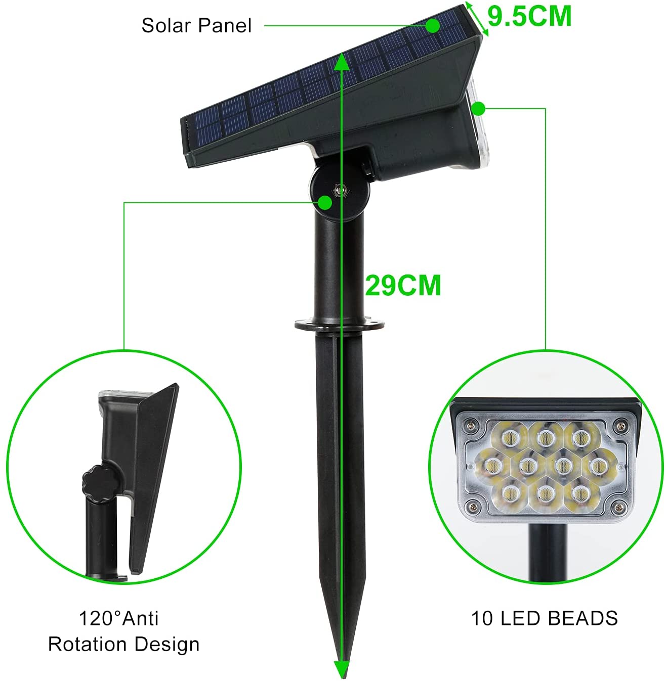 T-SUN Einstellbare Solar Strahler Solar Garten Licht IP65 Solar Power Grünes Licht Für Hof Weg Baum Dekor Solar Licht im Freien