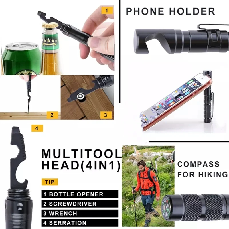 Đa Năng Bút Chiến Thuật Giữ Điện Thoại Di Động Chiến Thuật Tự Vệ Bút Cảm Ứng Màn Hình Bút Cứu Sinh Dụng Cụ Có La Bàn