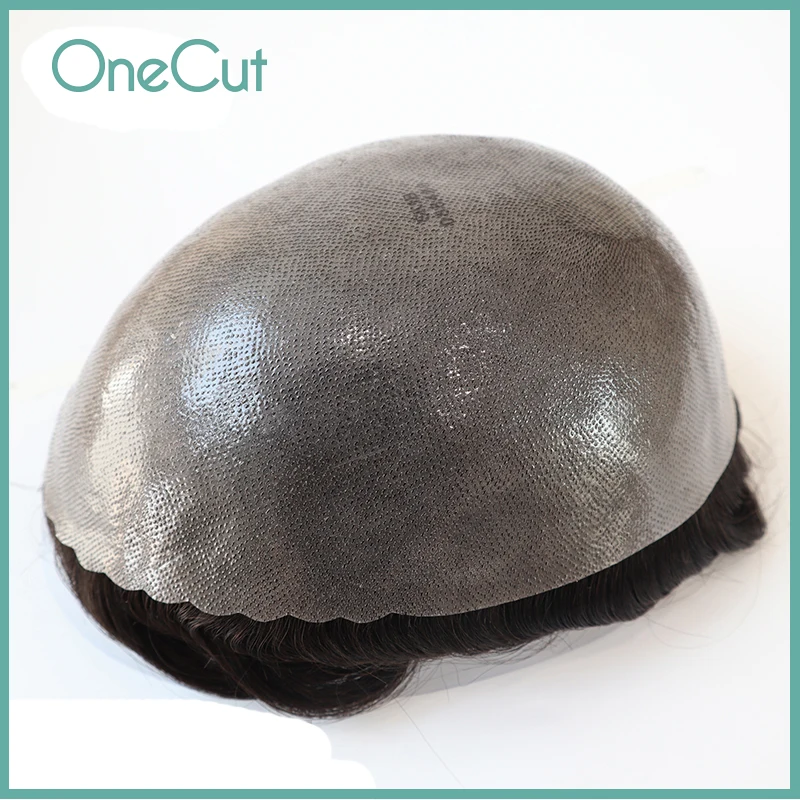Prótese capilar masculina i pele 0.12-0.14mm pu completo com nós 100% unidade de sistema de substituição de cabelo humano prótese capilar de cabelo remy