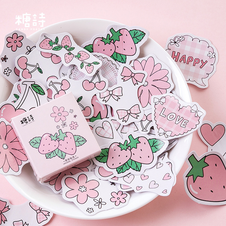 Mohamm Hương Vị Dâu Tây Series Dễ Thương Đóng Hộp Kawaii Dán Vạch Kế Hoạch Thêu Sò Văn Phòng Phẩm Nhật Bản Nhật Ký Miếng Dán