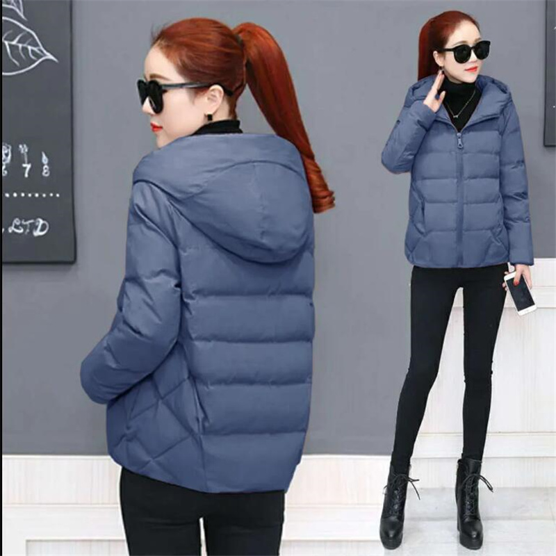 Chaqueta corta de algodón con capucha para mujer, Parka, abrigos, Otoño Invierno, prendas de vestir cálidas a prueba de viento, Chaqueta de algodón acolchada de color sólido con cremallera 4XL 5XL