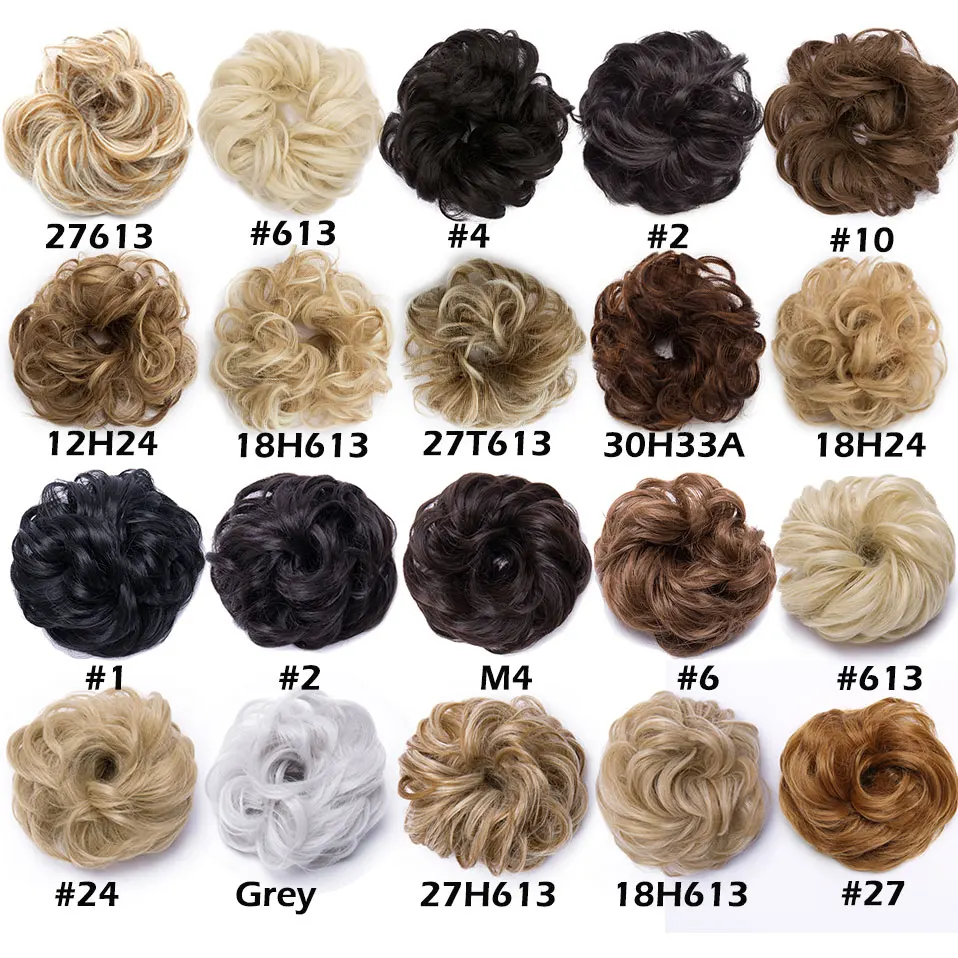Snoilite-moño sintético para mujer, moño elástico para el pelo, moño desordenado, coletas, moño rizado para mujer, 35 colores
