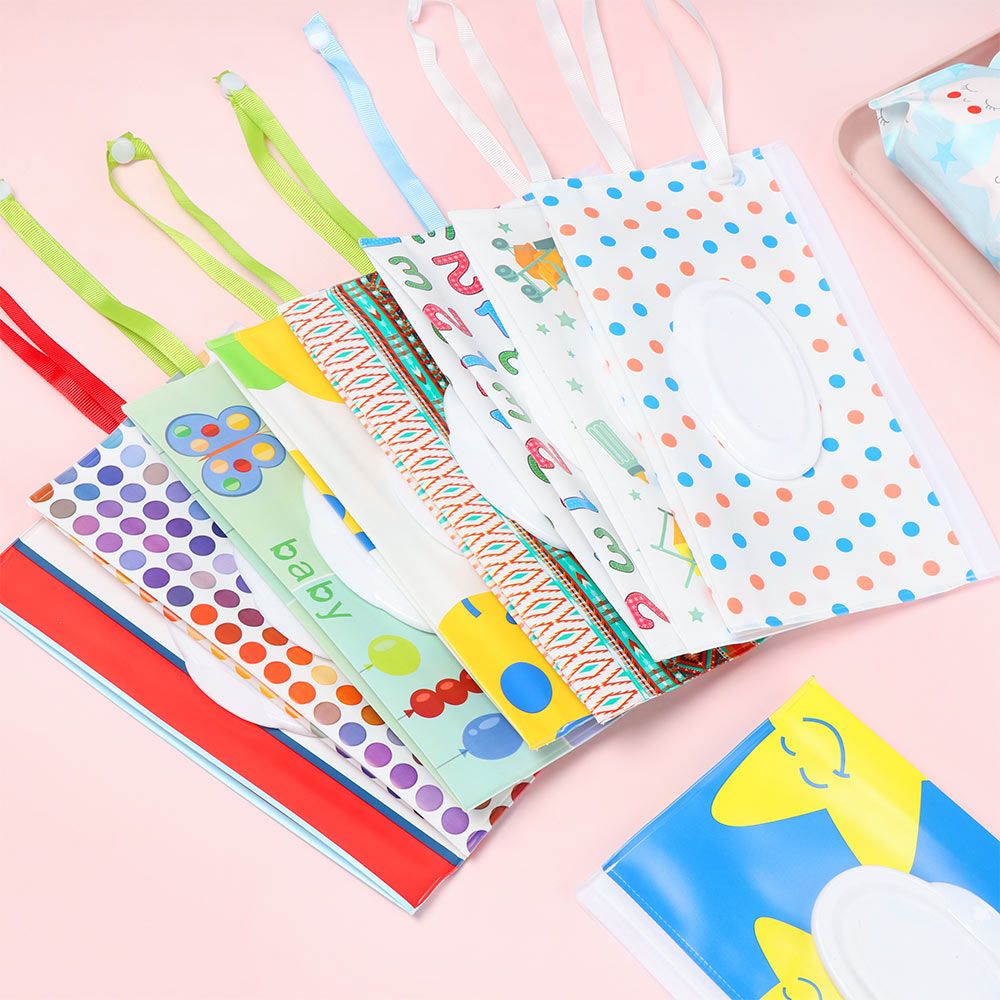 Bonito útil snap-strap maleta de transporte flip capa produto do bebê lenços umedecidos saco caixa de tecido carrinho acessórios bolsa cosmética