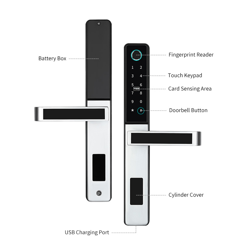 Jcsmarts IP65 Aplikasi TTlock Nirkabel Paduan Seng Tahan Air Kunci Sidik Jari Elektronik Pintu Ramping untuk Pintu Gerbang Kaca Aluminium