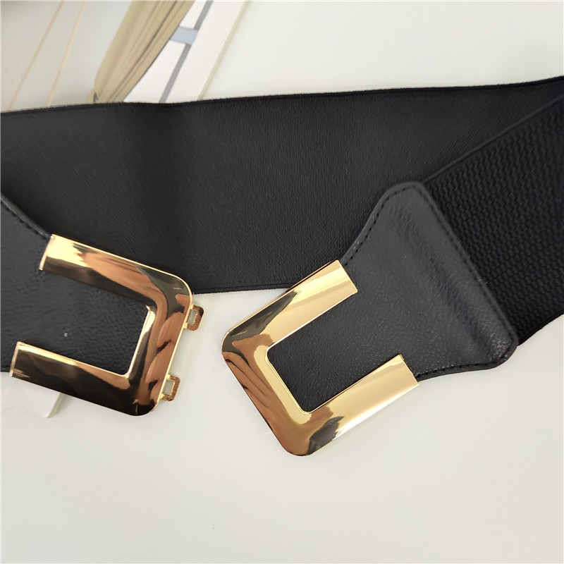 Cinturones con hebilla de gancho dorado para mujer, faja decorativa femenina con falda, cinturón ancho elástico Retro, faja elástica para mujer