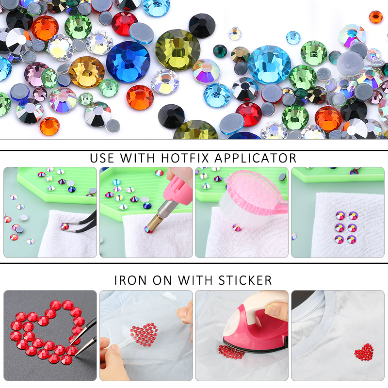 Hotfix Pha Lê Trong Suốt AB Flatback Sắt Trên Strass Đá Nóng Sửa Ren Cho Bộ Kim Chỉ Trang Trí Quần Áo Hạt