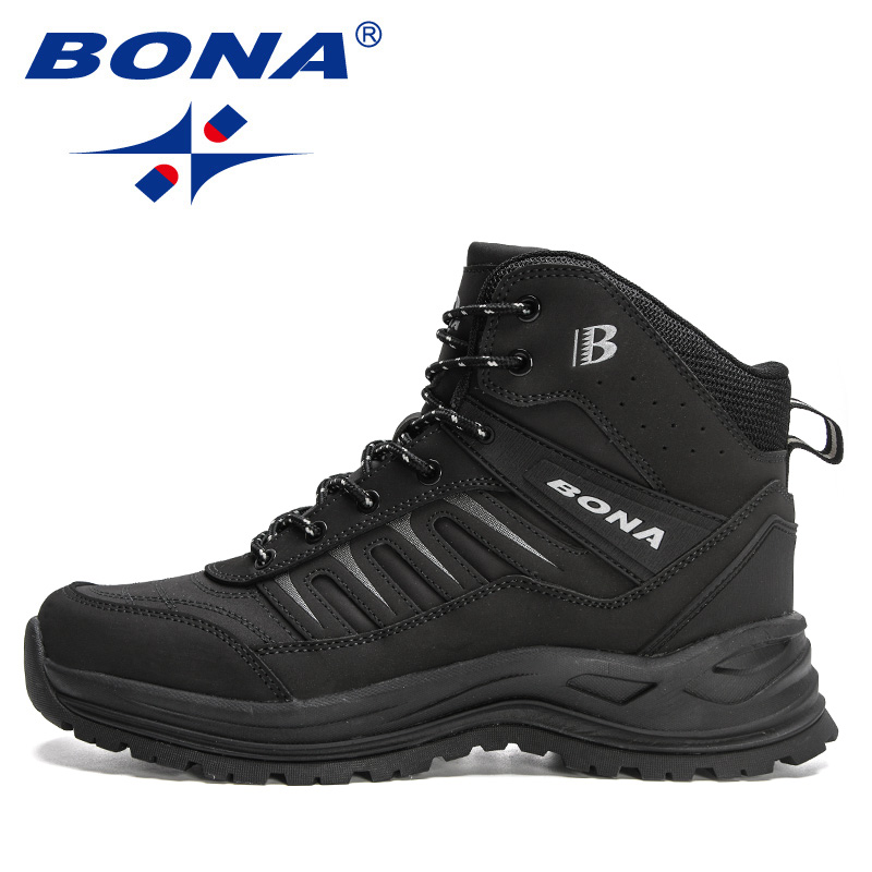 BONA-Botas de couro super quentes para homens, botas de neve de pelúcia, botas de caminhada ao ar livre, novos designers, inverno