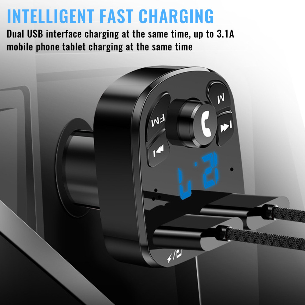 Bluetooth 5.0 FM-Transmitter Car Kit Handfree Dual USB Autoladegerät 3.1A Unterstützung TF Karte U Disk AUX MP3 Modulator Musik Player