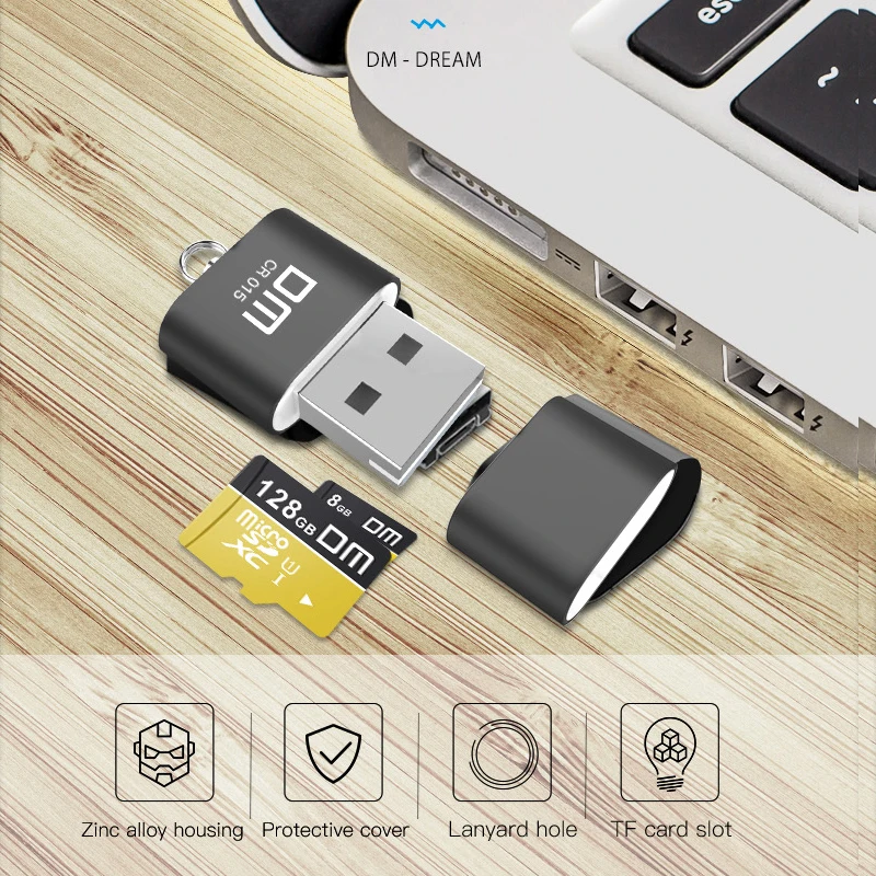 DM CR015 เครื่องอ่านการ์ด MicroSD พร้อมช่องเสียบการ์ด TF กลายเป็น USB Flash Drive สําหรับคอมพิวเตอร์หรืออะแดปเตอร์ USB ในรถยนต์