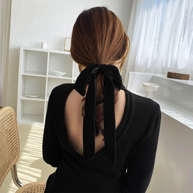 Moda vintage preto arco fita de cabelo scrunchie para mulheres meninas longo elástico laço de cabelo headwear feminino acessórios para o cabelo