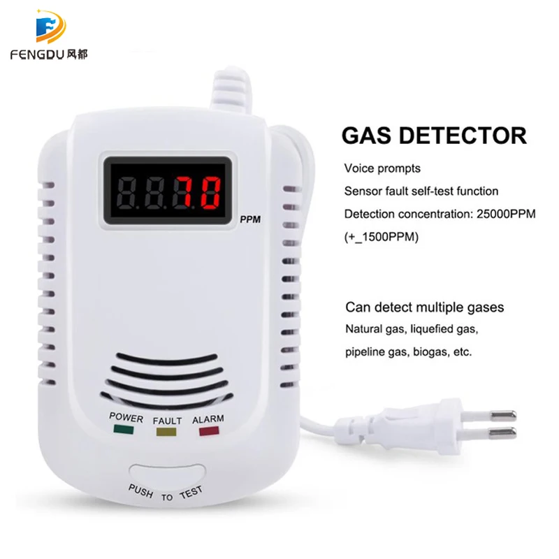 GASDETEKTOR Sprachwarnung Küchenalarm-Kit Unabhängiger EU-Stecker in brennbarem, natürlichem LCD-Display GASLEECK SENSOR Alarm